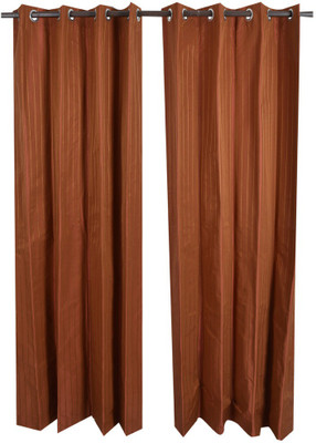 

MABA 215 cm (7 ft) Silk Door Curtain (Pack Of 2)(Striped, Brown)