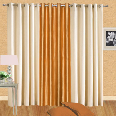

Excel Bazaar 275 cm (9 ft) Polyester Long Door Curtain (Pack Of 3)(Solid, Cream, Golden)