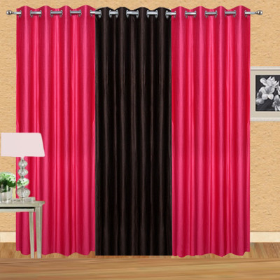 Excel Bazaar 275 cm (9 ft) Polyester Long Door Curtain (Pack Of 3)(Solid, Magenta, Brown)