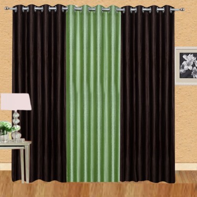 Stella Creations 275 cm (9 ft) Polyester Room Darkening Long Door Curtain (Pack Of 3)(Solid, Brown, Light Green)