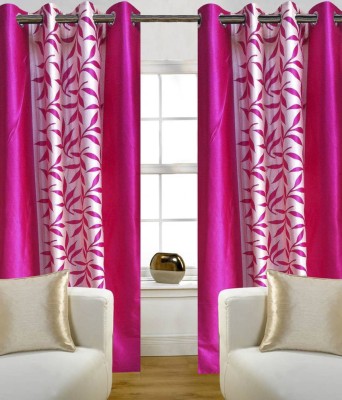 Fab Ferns 210 cm (7 ft) Polyester Room Darkening Door Curtain (Pack Of 4)(Floral, Pink)