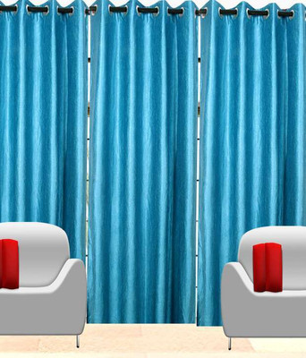 

deepanshi handloom 152 cm (5 ft) Polyester Window Curtain (Pack Of 3)(Plain, Blue)