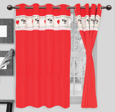 

Elan 150 cm (5 ft) Cotton Window Curtain Single Curtain(Animal, Red)