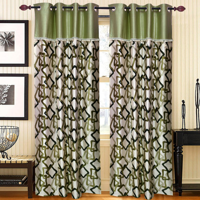 

Home Candy 274 cm (9 ft) Polyester Long Door Curtain (Pack Of 2)(Geometric, Green)