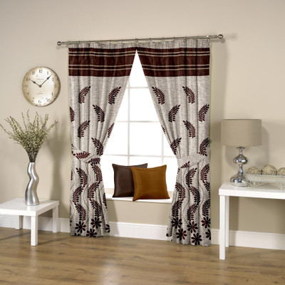 

Threadmix 152 cm (5 ft) Polyester Window Curtain (Pack Of 2)(Floral, Brown)