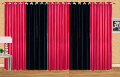 

Stella Creations 275 cm (9 ft) Polyester Long Door Curtain (Pack Of 5)(Solid, Pink, Black), Black;pink