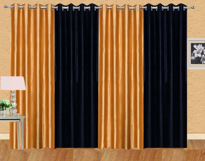 

Ville Style 214 cm (7 ft) Polyester Door Curtain (Pack Of 4)(Solid, Gold, Black), Black;gold