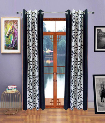 

Super India 215 cm (7 ft) Polyester Door Curtain (Pack Of 2)(Floral, Black)