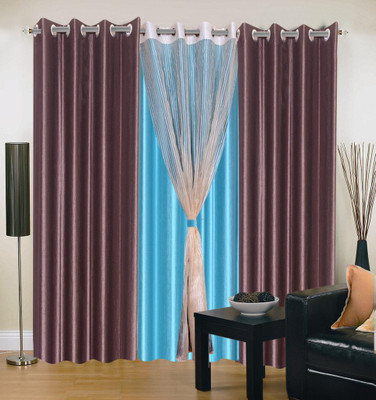 

Livingcreation 213 cm (7 ft) Polyester Door Curtain (Pack Of 4)(Plain, Brown, Blue), Blue;brown
