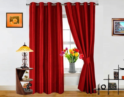 Dekor World 275 inch (9 ft) Polyester Long Door Curtain (Pack Of 2)(Floral, Maroon)