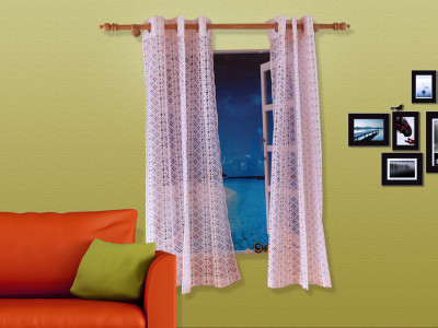 

Veer Creations 150 cm (5 ft) Polycotton Window Curtain (Pack Of 2)(Geometric, White, Pink), Pink;white