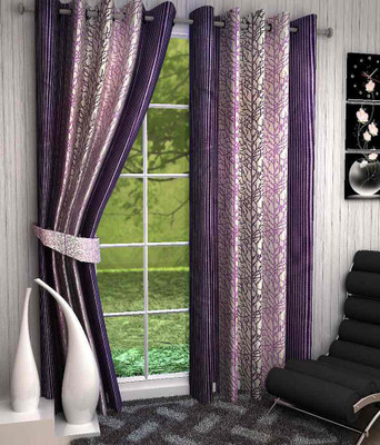 

curtainhub 213 cm (7 ft) Polyester Door Curtain (Pack Of 2)(Floral, Purple)