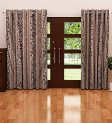 

Home Candy 212 cm (7 ft) Polyester Door Curtain (Pack Of 2)(Striped, Brown, Black), Black;brown