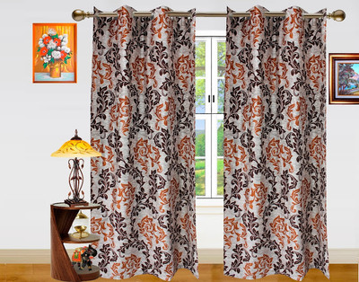 26% OFF on Dekor World 275 cm (9 ft) Polyester Long Door Curtain (Pack Of 2)(Floral, Brown)