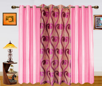 9% OFF on Dekor World 215 cm (7 ft) Polyester Door Curtain (Pack Of 3)(Abstract, Pink)