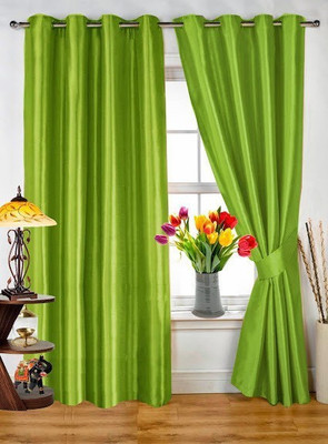 Dekor World 213.36 cm (7 ft) Polyester Door Curtain (Pack Of 2)(Striped, Green)