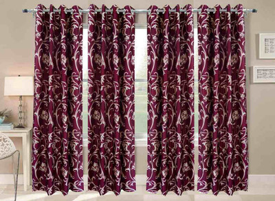 

Stella Creations 275 cm (9 ft) Polyester Long Door Curtain (Pack Of 4)(Floral, Maroon)