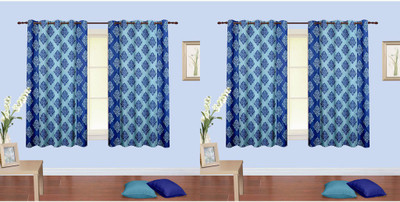 

Cortina 150 cm (5 ft) Polyester Window Curtain (Pack Of 4)(Floral, Blue)