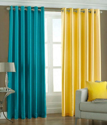 

PHome Decor 152 cm (5 ft) Polyester Window Curtain (Pack Of 2)(Plain, 1 Aqua 1 Yellow)
