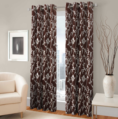 59% OFF on Optimistic Home Furnishing Polyester Door Curtain 213 cm (6.9ft) Pack of 2(Floral Brown)