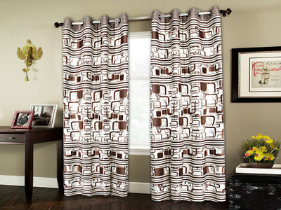 

STRINGS 152 cm (5 ft) Jacquard Window & Door Curtain (Pack Of 2)(Floral, COFFEE)
