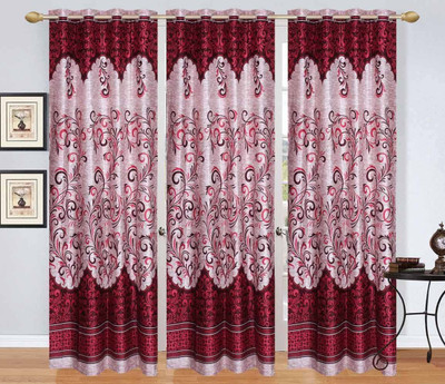 

Stella Creations 214 cm (7 ft) Polyester Door Curtain (Pack Of 3)(Printed, Maroon)