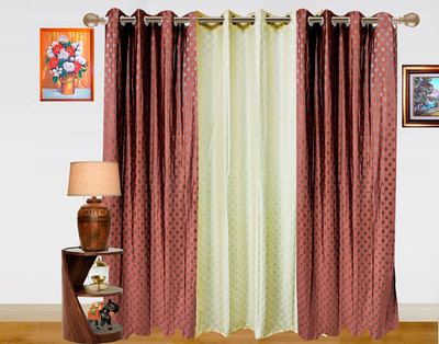 8% OFF on Dekor World 215 cm (7 ft) Polyester Door Curtain (Pack Of 3)(Self Design, White, Brown)