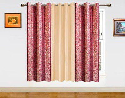 36% OFF on Dekor World Polyester Window Curtain 150 cm (4 ft) Pack of 3(Striped Maroon, Beige)
