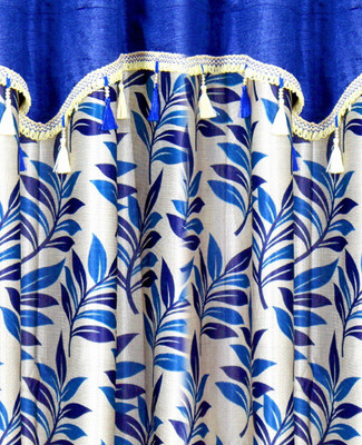 Cortina 210 cm (7 ft) Polyester Door Curtain Single Curtain(Floral, Blue)
