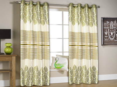 

strings 274 cm (9 ft) Jacquard Window & Door Curtain (Pack Of 2)(Floral, Green)