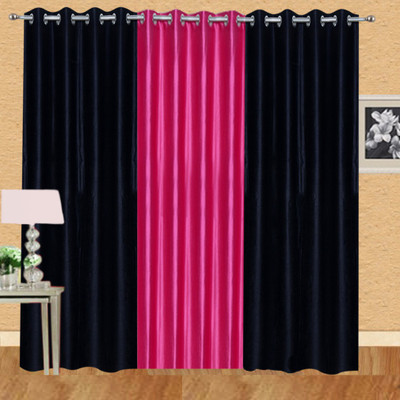 

Excel Bazaar 214 cm (7 ft) Polycotton Door Curtain (Pack Of 3)(Plain, Black-1magenta)