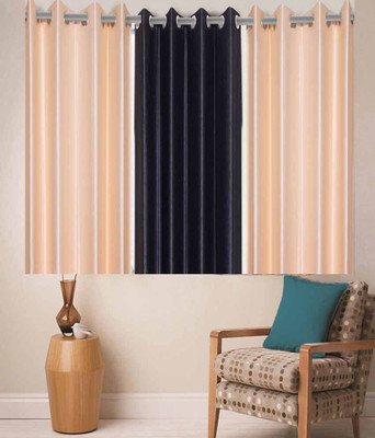 

Zesture 147 cm (5 ft) Polyester Window Curtain (Pack Of 3)(Solid, Black, Beige), Beige;black