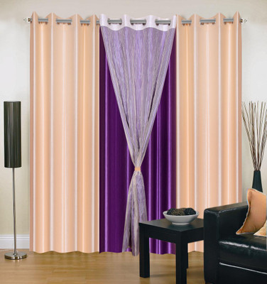 Livingcreation 213 cm (7 ft) Polyester Door Curtain (Pack Of 4)(Plain, Purple, Beige), Beige;purple