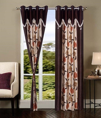 

PHF 274 cm (9 ft) Polyester Long Door Curtain (Pack Of 2)(Floral, Brown)