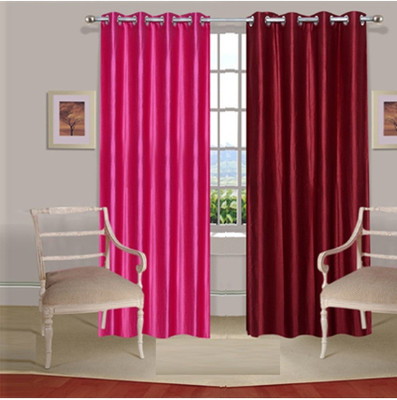 Fogg 210 cm (7 ft) Polyester Door Curtain (Pack Of 2)(Solid, Pink, Red)
