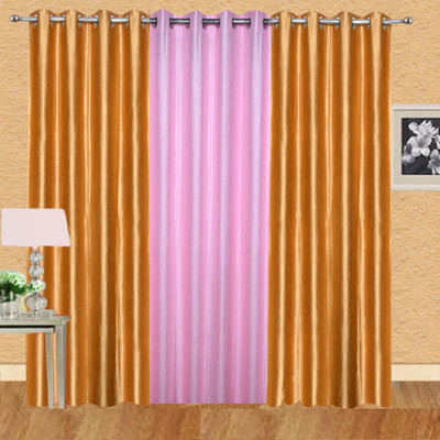 

Excel Bazaar 214 cm (7 ft) Polycotton Door Curtain (Pack Of 3)(Plain, Golden+1lightpink)