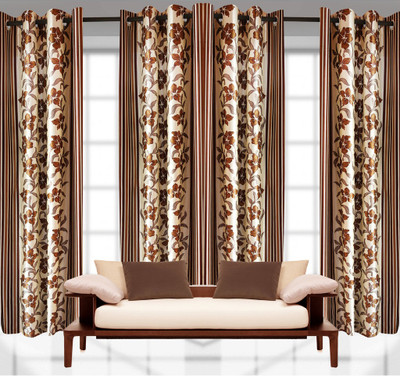 

India Furnish 213 cm (7 ft) Polyester Door Curtain (Pack Of 4)(Floral, Brown)