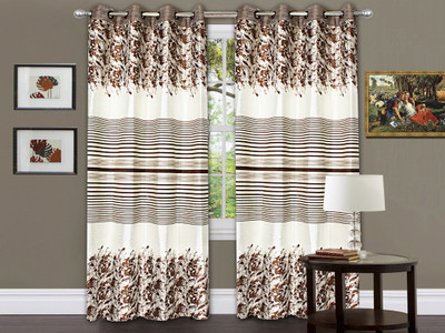 

strings 213 cm (7 ft) Jacquard Window & Door Curtain (Pack Of 2)(Floral, coffee)