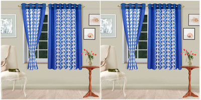 

Cortina 150 cm (5 ft) Polyester Window Curtain (Pack Of 4)(Floral, Blue)