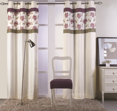 

KC HOME 152 cm (5 ft) Polyester Window Curtain Single Curtain(Floral, Beige, Pink)