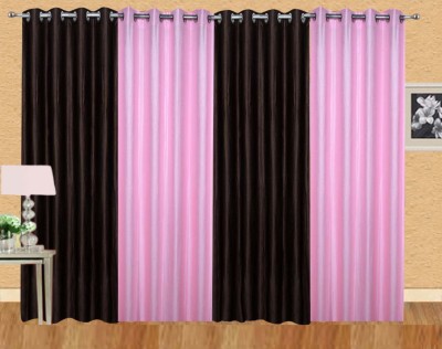 Stella Creations 274 cm (9 ft) Polyester Room Darkening Long Door Curtain (Pack Of 4)(Solid, Brown, Pink)