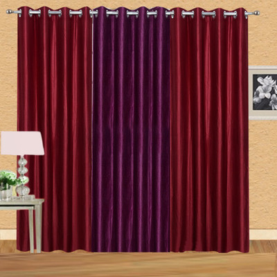 Excel Bazaar 275 cm (9 ft) Polyester Long Door Curtain (Pack Of 3)(Solid, Maroon, Wine)