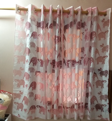 

Veer Creations 150 cm (5 ft) Polycotton Window Curtain (Pack Of 2)(Animal, White, Red), Red;white
