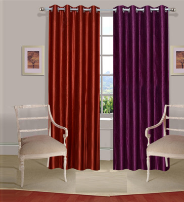 Excel Bazaar 214 cm (7 ft) Polycotton Door Curtain (Pack Of 2)(Plain, Rust-Wine)
