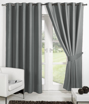 Panipat Textile Hub 152.4 cm (5 ft) Polyester Window Curtain (Pack Of 2)(Plain, Gray) at flipkart