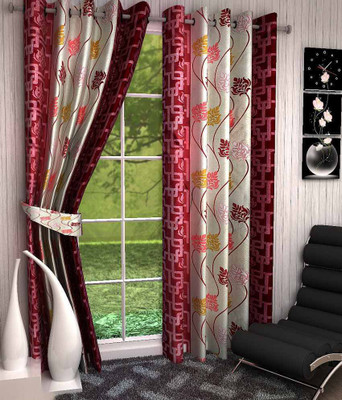

Kanhaa 214 cm (7 ft) Polyester Door Curtain (Pack Of 2)(Floral, Red)
