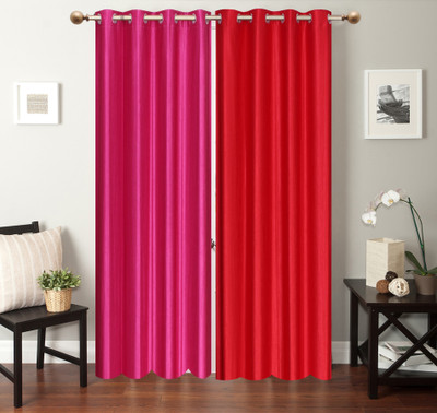 Furnishing Zone 274 cm (9 ft) Polyester Long Door Curtain (Pack Of 2)(Plain, Pink, Peach), Peach;pink