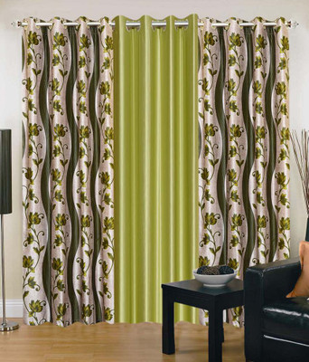 61% OFF on Shopgrab 213 cm (7 ft) Polyester Door Curtain (Pack Of 3)(Printed, Green, Beige)