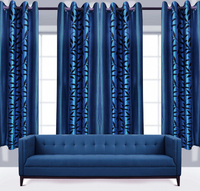 

India Furnish 213 cm (7 ft) Polyester Door Curtain (Pack Of 4)(Floral, Blue)