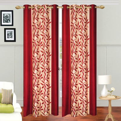

Excel Bazaar 275 cm (9 ft) Polyester Long Door Curtain (Pack Of 2)(Floral, Maroon)